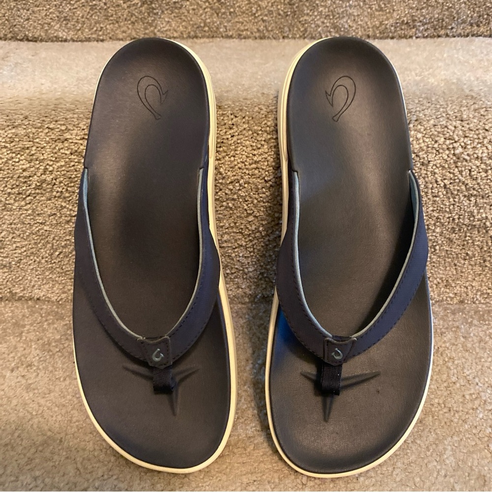 Olukai Nu’a Pi’o Trench Blue and White Flip Flops NEW no Tags